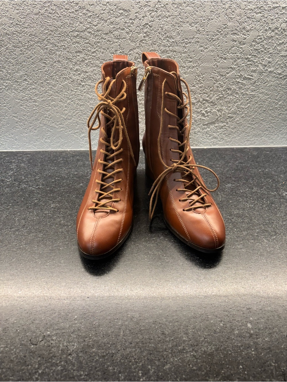 Ethan Valdes Women's Tan Lace-Up Leather Ankle Boots